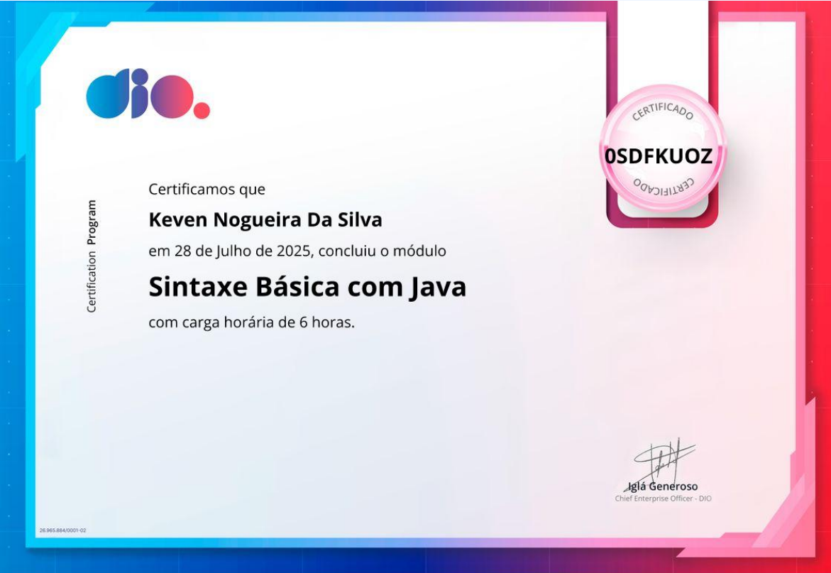 Certificado Sintaxe Básica com Java